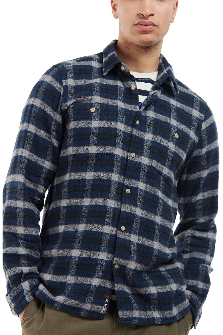 Thompson Plaid Button-Up Shirt, Main, color, NAVY