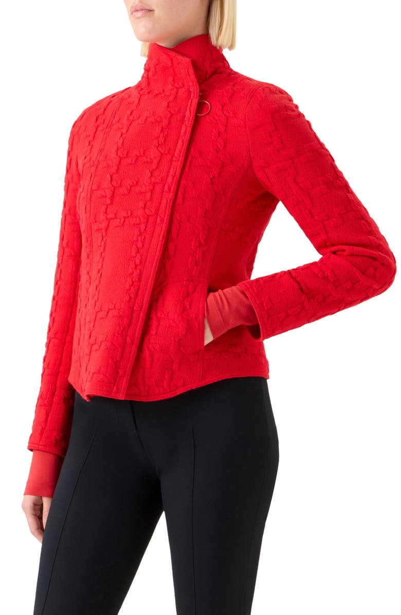 Akris punto Glen Check Cotton Blend Knit Moto Jacket, Alternate, color, Vermillion