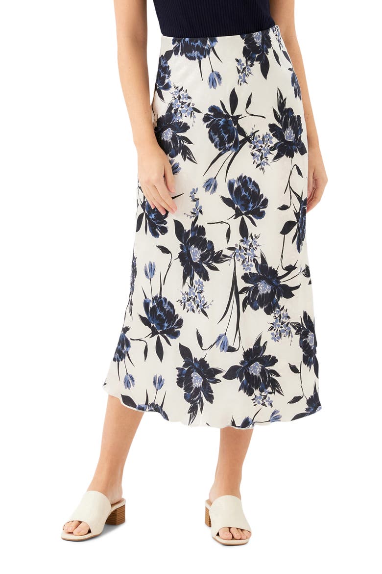 Abstract Print Satin Bias Cut Midi Skirt, Main, color, PRINT
