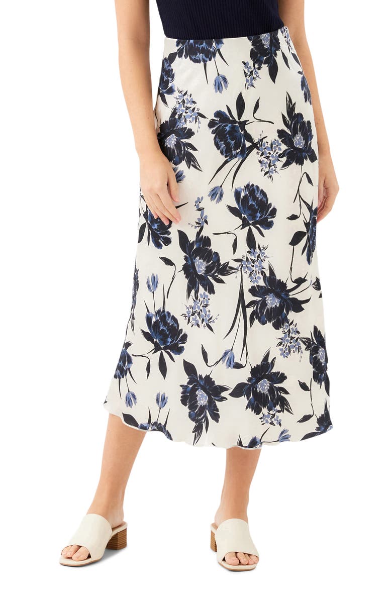 Karen Kane Floral Bias Cut Satin Midi Skirt, Main, color, Print