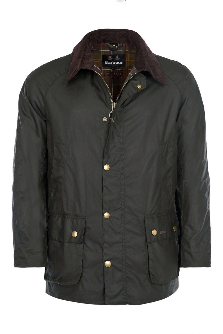 Ashby Corduroy Collar Water Resistant Waxed Cotton Jacket, Alternate, color, OLIVE