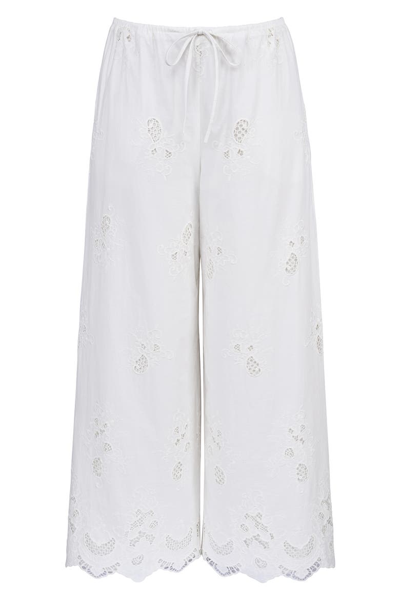Mirea Broderie Anglaise Wide Leg Pants, Alternate, color, WHITE