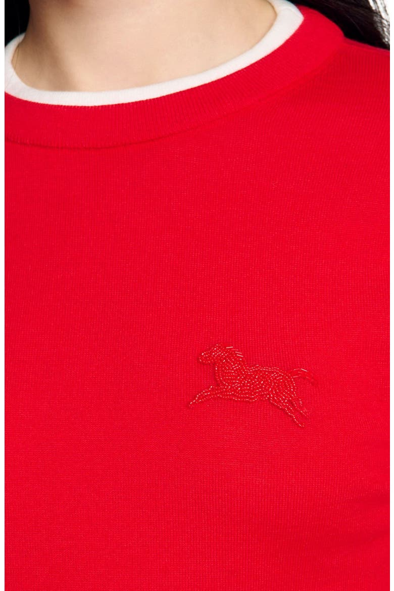 Contrast collar wool sweater, Alternate, color, Red