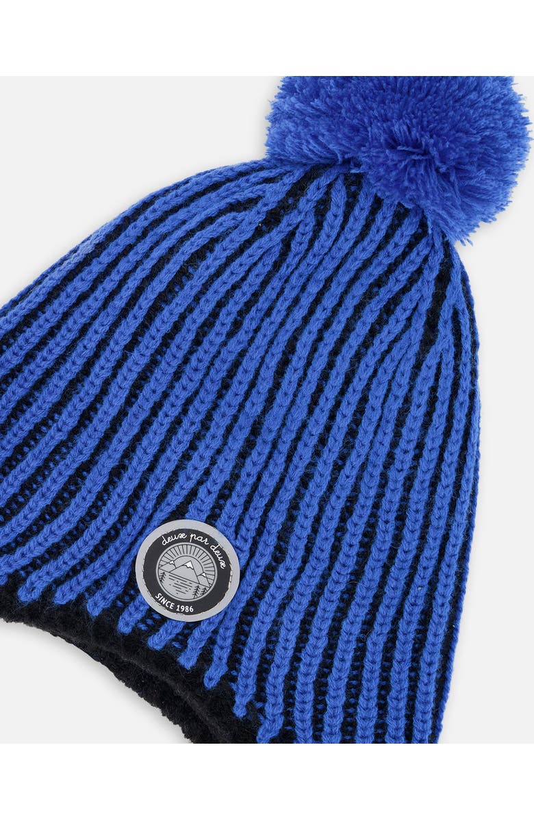 Deux par Deux Winter Peruvian Knit Hat with Pompom and Lining, Alternate, color, Black And Blue