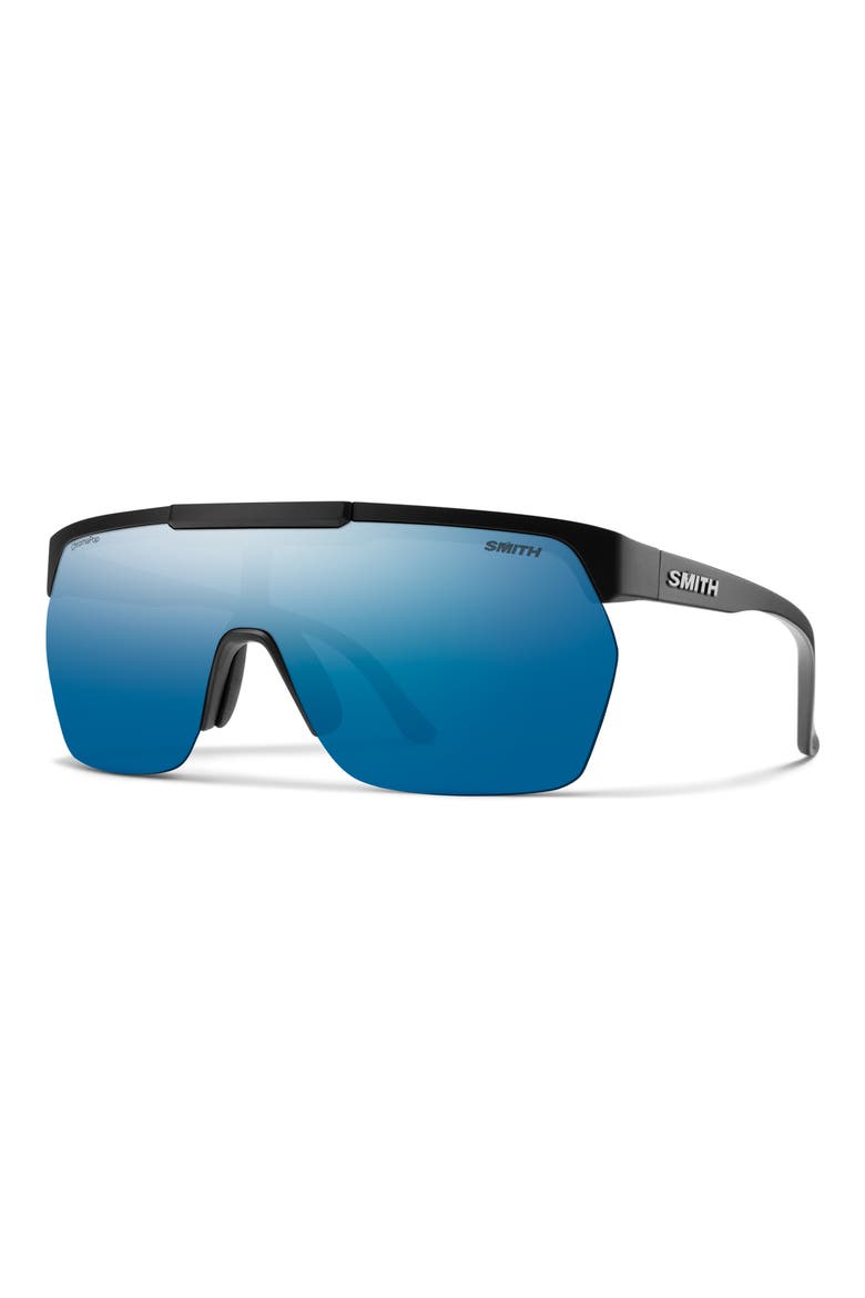 XC 138mm ChromaPop™ Polarized Oversize Shield Sunglasses, Main, color, MATTE BLACK / POLARIZED BLUE