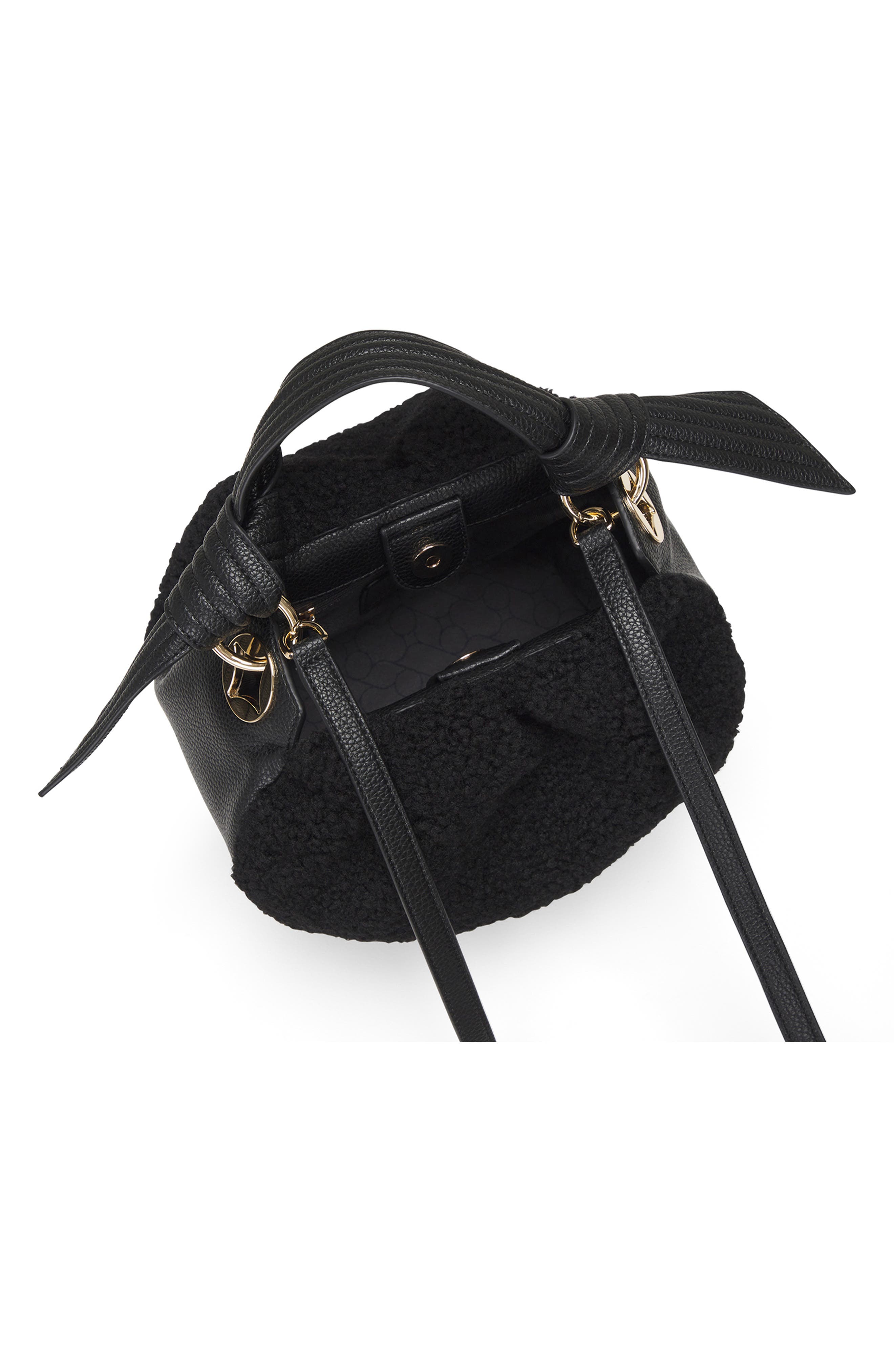 Oryany Selena Faux Shearling Bucket Bag, Alternate, color, Black