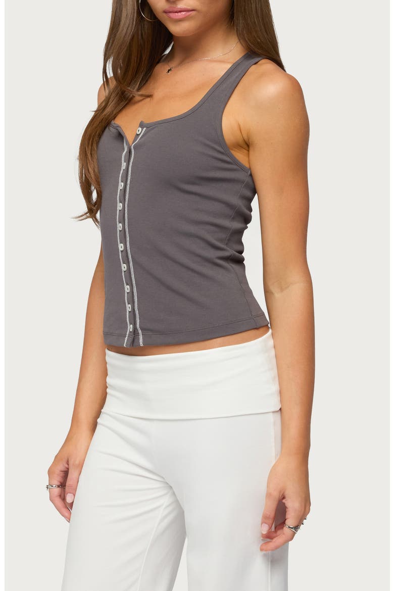 Contrast Button Up Ribbed Tank, Alternate, color, DARK-GRAY