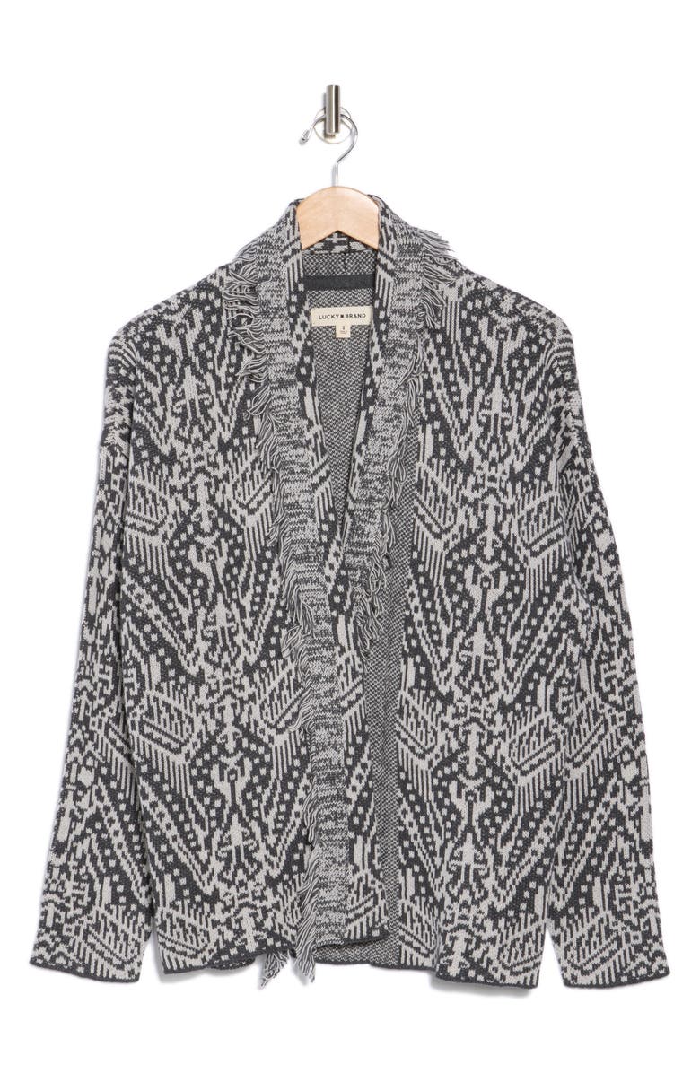 Lucky Brand Shawl Collar Open Front Jacquard Knit Cardigan, Alternate, color, 