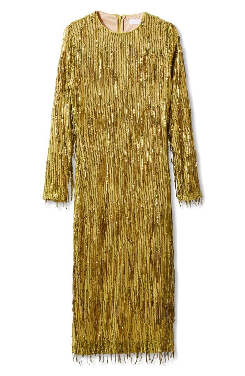 MANGO Sequin & Bead Fringe Long Sleeve Dress, Alternate, color,