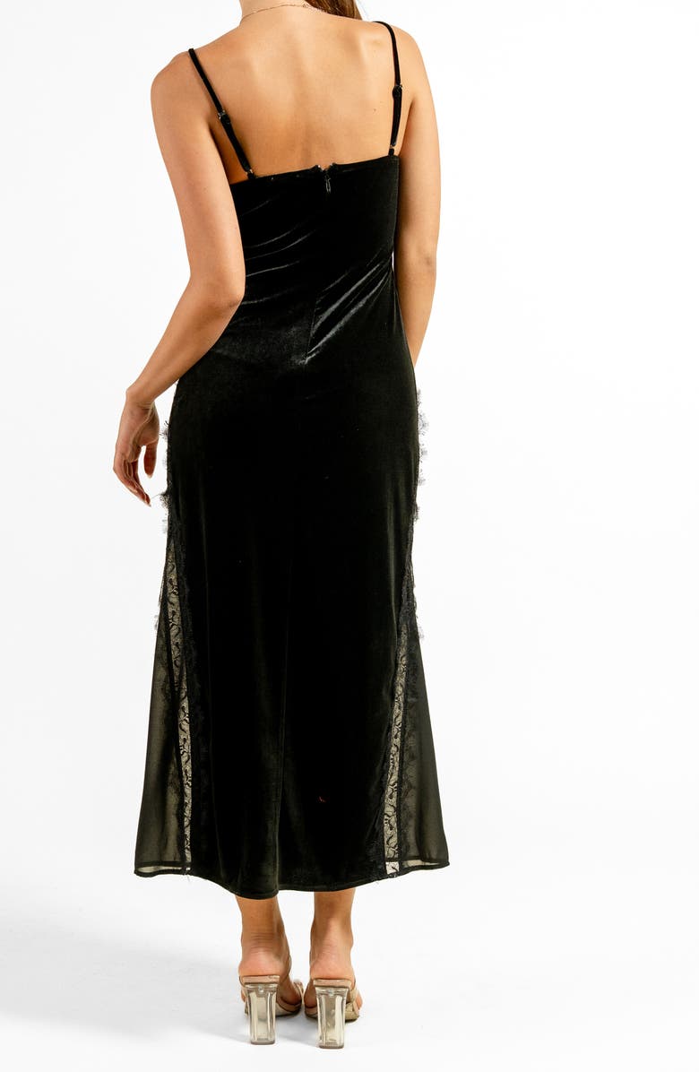 Beivy Lace Trim Velvet Slipdress, Alternate, color, Black