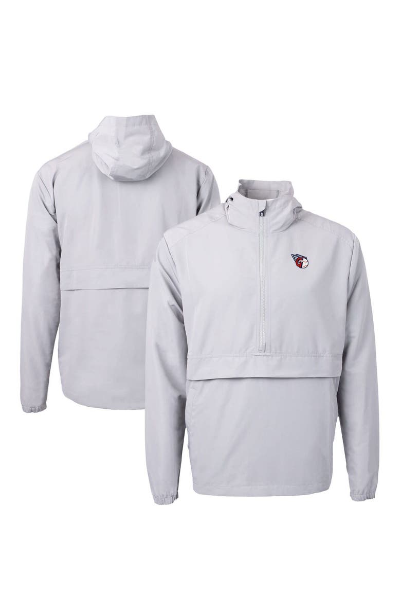 Cutter & Buck Men's Cutter & Buck Gray Cleveland Guardians Charter Eco Recycled Half-Zip Anorak Jacket, Main, color, 