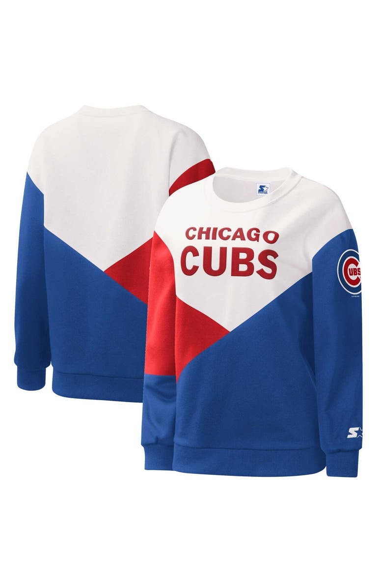 STARTER Women's Starter White/Royal Chicago Cubs Shutout Pullover Sweatshirt, Alternate, color, White
