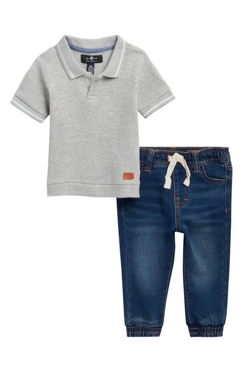 Waffle Knit Polo & Jeans Set