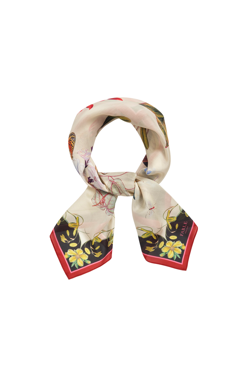 Fable England Ivory Wonderland Scene Square Scarf, Alternate, color, Cream & Black