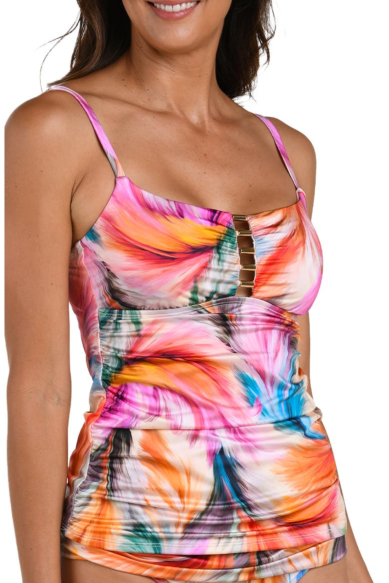 Feathered Impression Tankini Top, Alternate, color, PINK MULTI