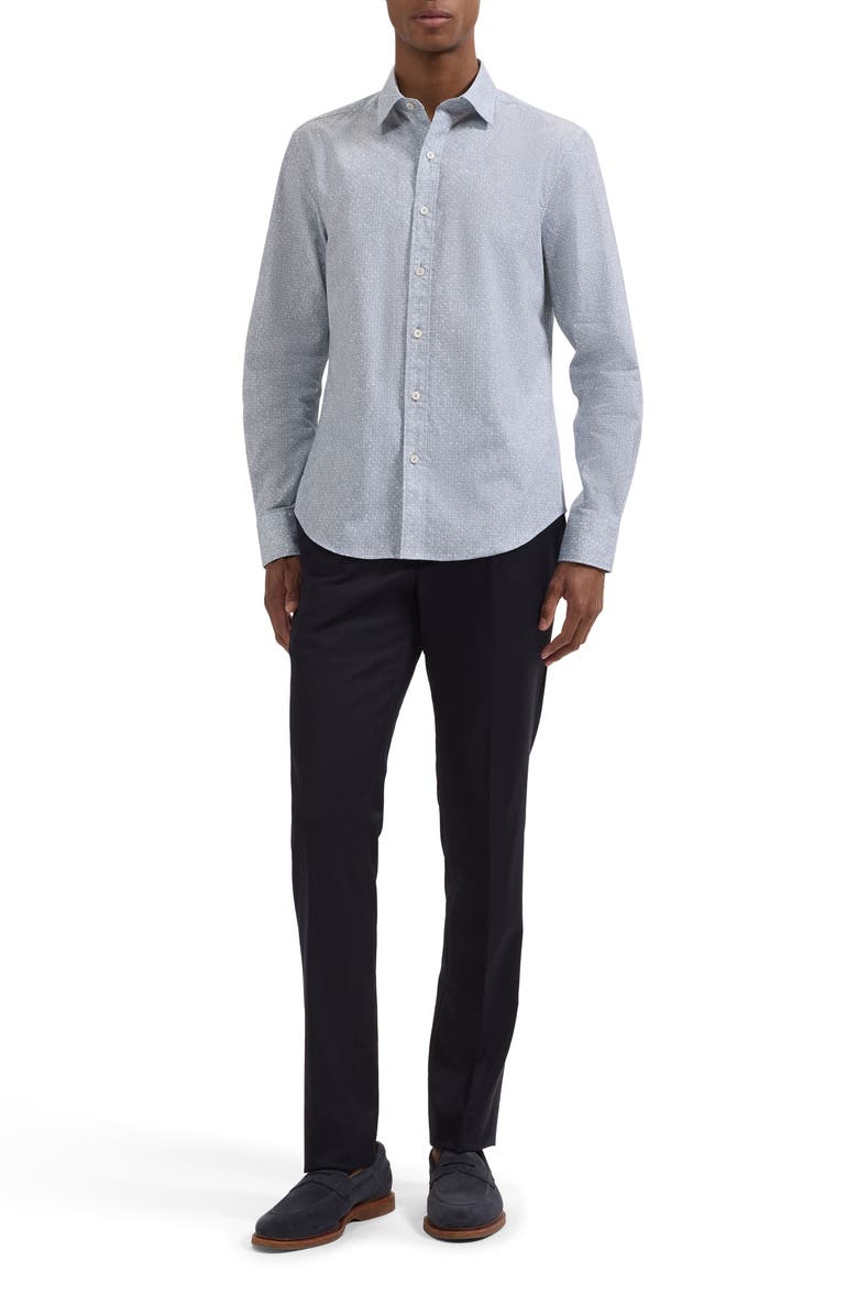 Bugatchi Julian Shaped Fit Geo Print Cotton Button-Up Shirt, Alternate, color, Shark