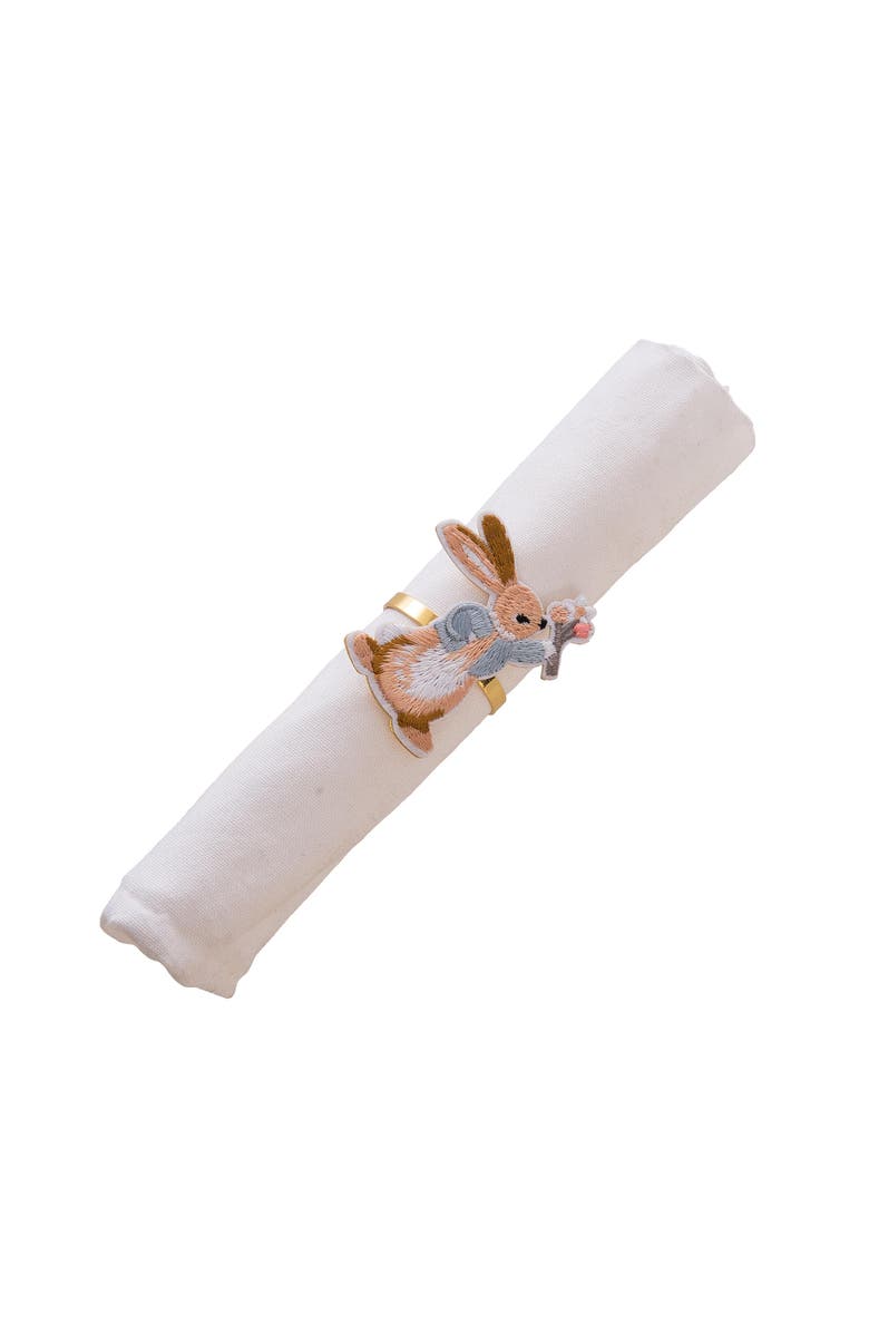 C&F Home Easter Rabbit Holding Carrot Decorative Set of 4 Gold Napkin Rings, Alternate, color, Brown