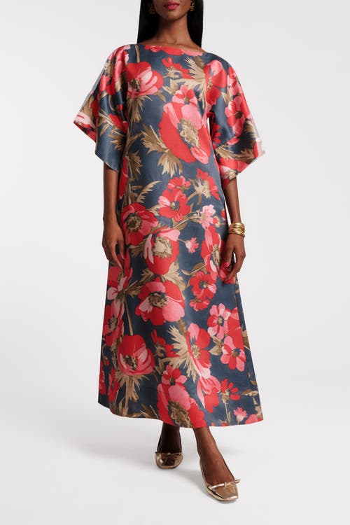 Frances Valentine Spinnaker 100% Cotton Maxi Print Dress In Red