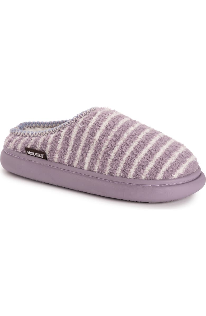 MUK LUKS Janna Cozy Crew Faux Shearling Lined Clog, Main, color, Purple Stripe