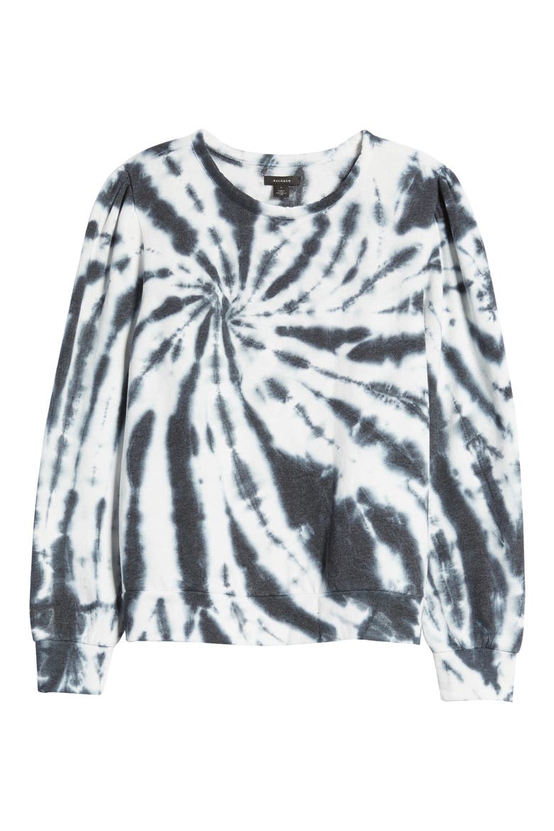 Puff Sleeve Sweatshirt, Alternate, color, BLACK TIE DYE