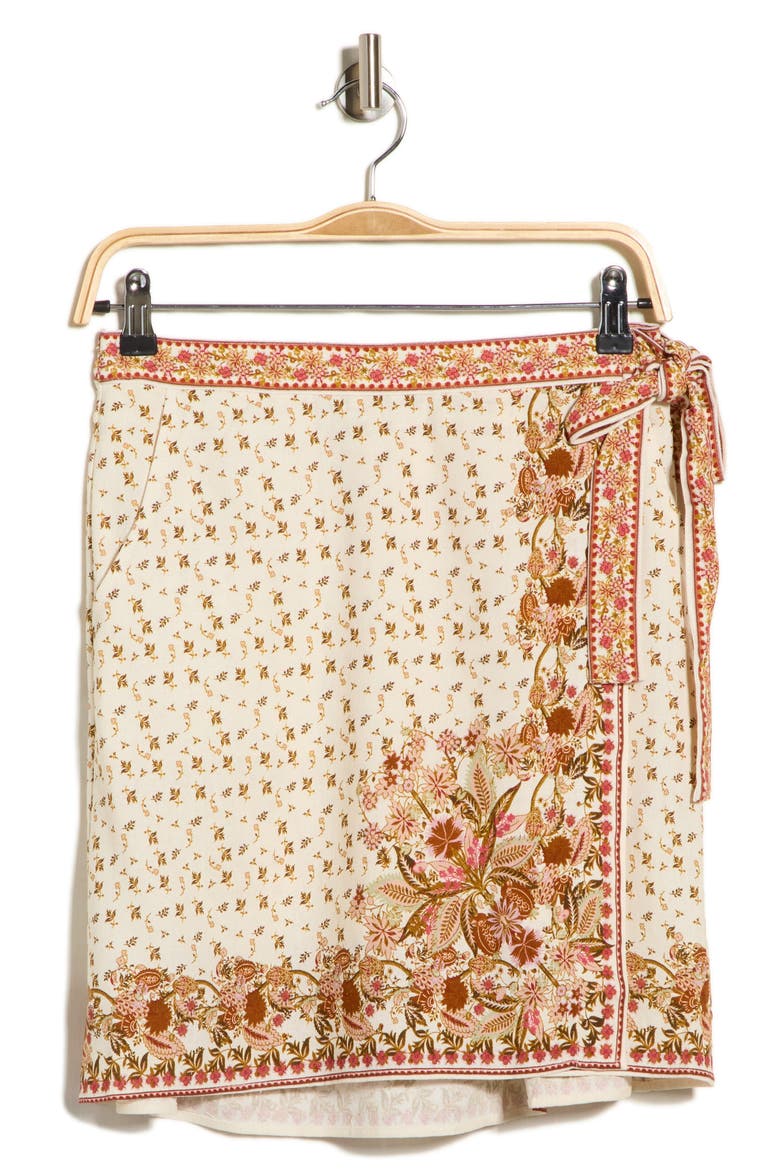 Embroidered Border Print Wrap Miniskirt, Alternate, color, CREAM/RUST PAISLEY HARMONY