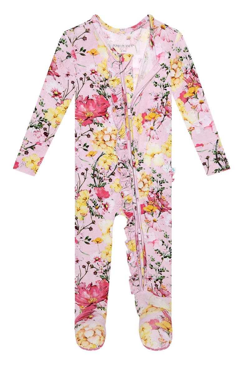 Gaia Ruffled Fitted Footie Pajamas, Alternate, color, BRIGHT PINK