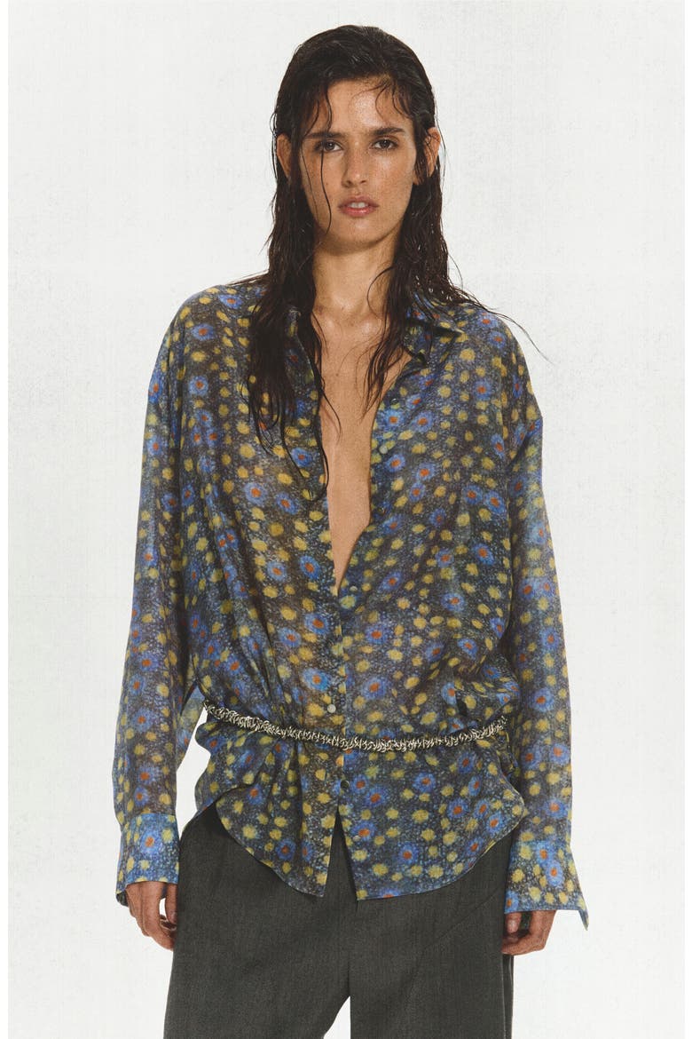 Semi-Sheer Printed Shirt, Alternate, color, BLACK