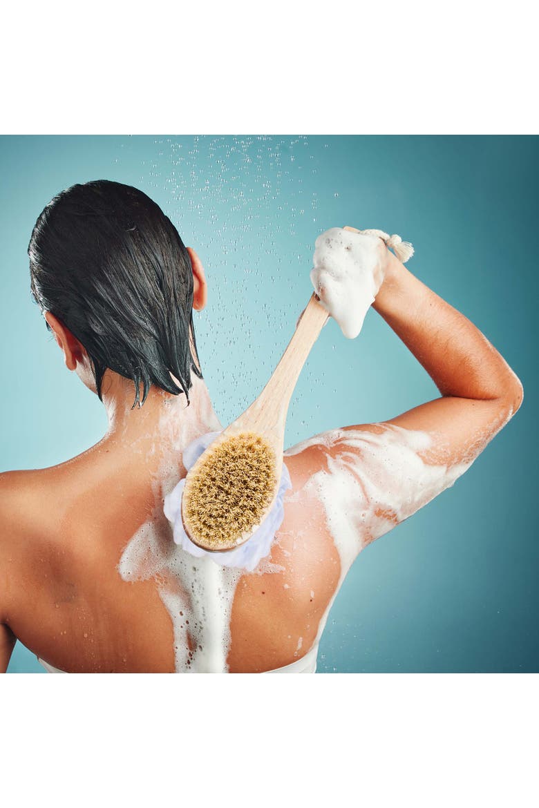 Dry Brush & Mesh Sponge with Lotus Wooden Handle, Alternate, color, Beige