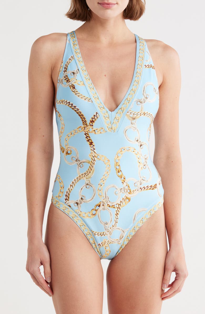 L'AGENCE Lisa Chain Plunge One-Piece Swimsuit, Main, color,