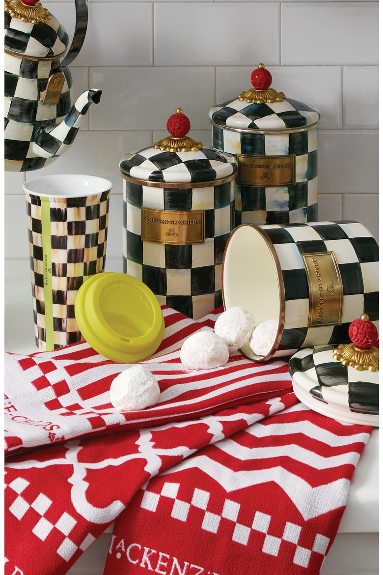 Courtly Check Enamel Canister, Alternate, color, BLACK/ WHITE
