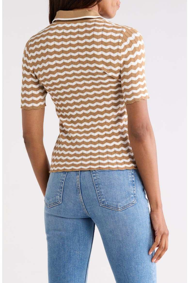 Chevron Stripe Polo Sweater, Alternate, color, CARAMEL/ IVORY