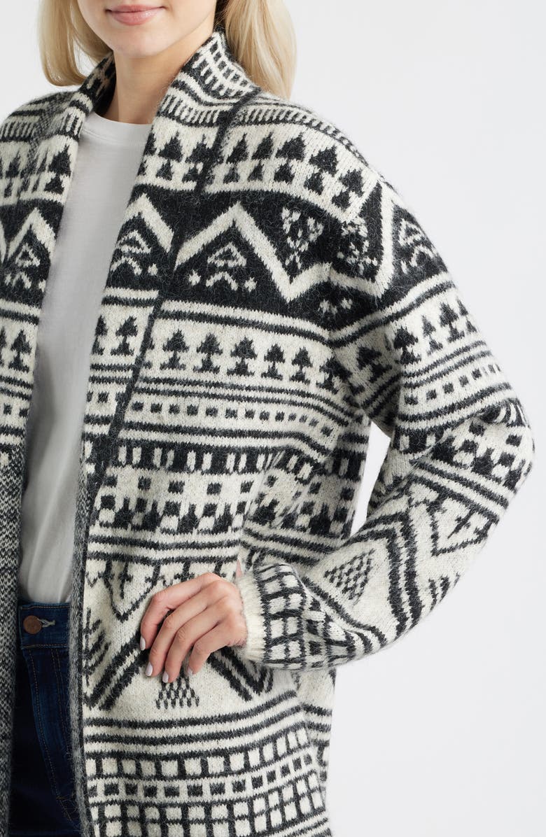 Lucky Brand Fair Isle Shawl Collar Cardigan, Alternate, color, Caviar Multi