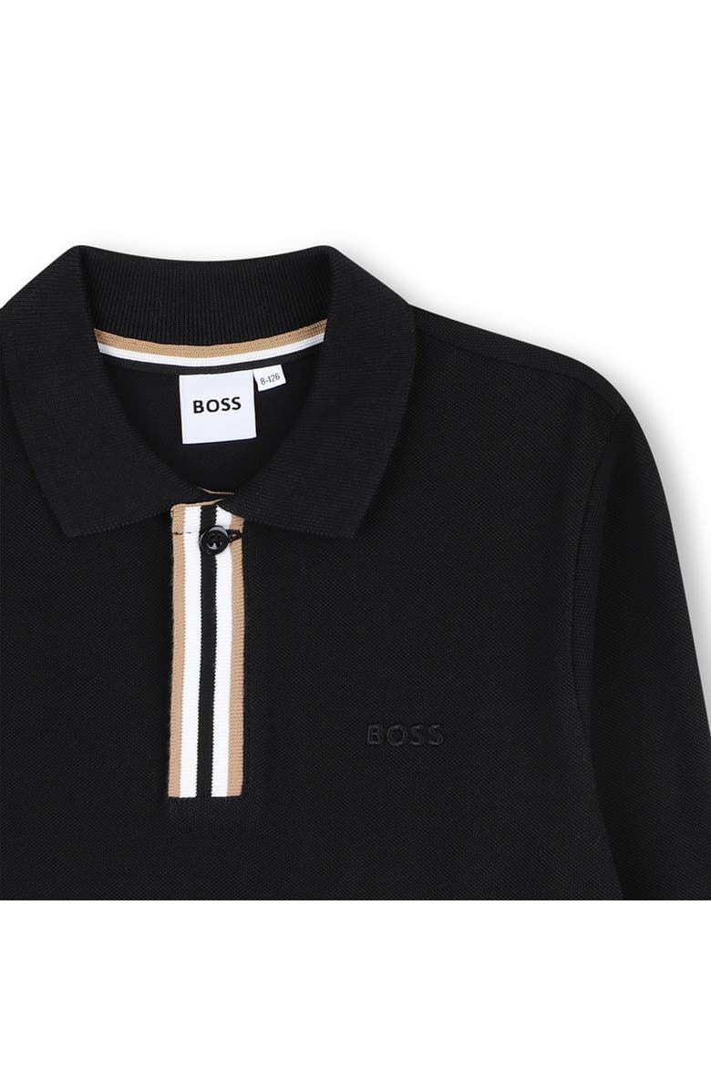 BOSS Kidswear Kids' Long Sleeve Cotton Polo, Alternate, color, Black
