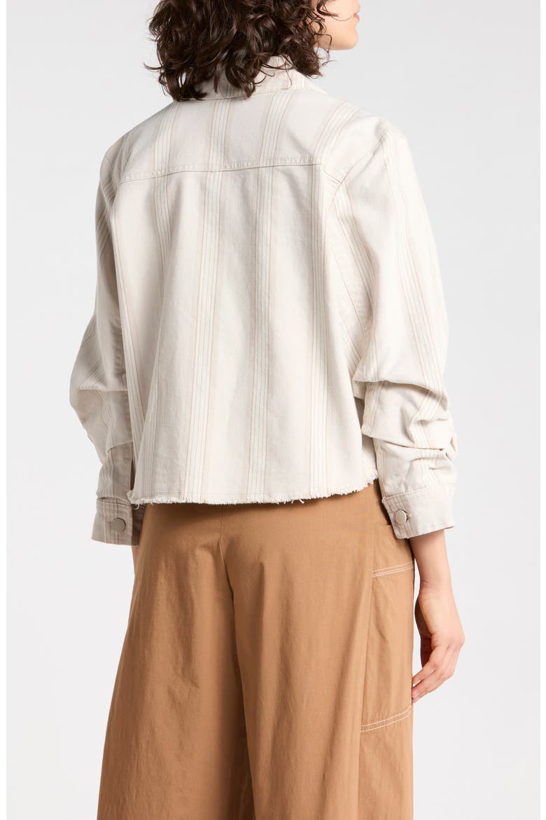 Ruched Sleeve Fray Hem Crop Jacket, Alternate, color, ECRU STRIPE