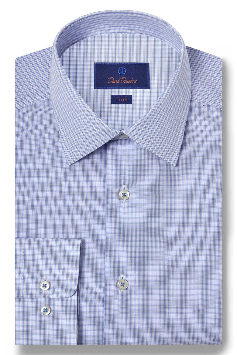Trim Fit Microcheck Cotton Dress Shirt, Main, color, WHITE/ BLUE