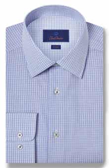 David Donahue Trim Fit Microcheck Cotton Dress Shirt