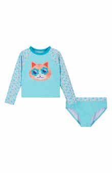 Kids' Appliqué Long Sleeve Two-Piece Rashguard Swimsuit