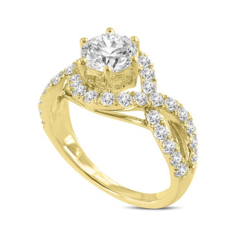 Ondine 14K Yellow Gold Round Cut Lab Grown Diamond Spiral Halo Engagement Ring - 2.0 Ct