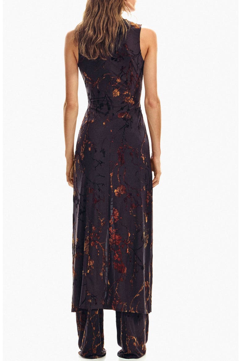 Floral Burnout Sleeveless Dress, Alternate, color, BROWN
