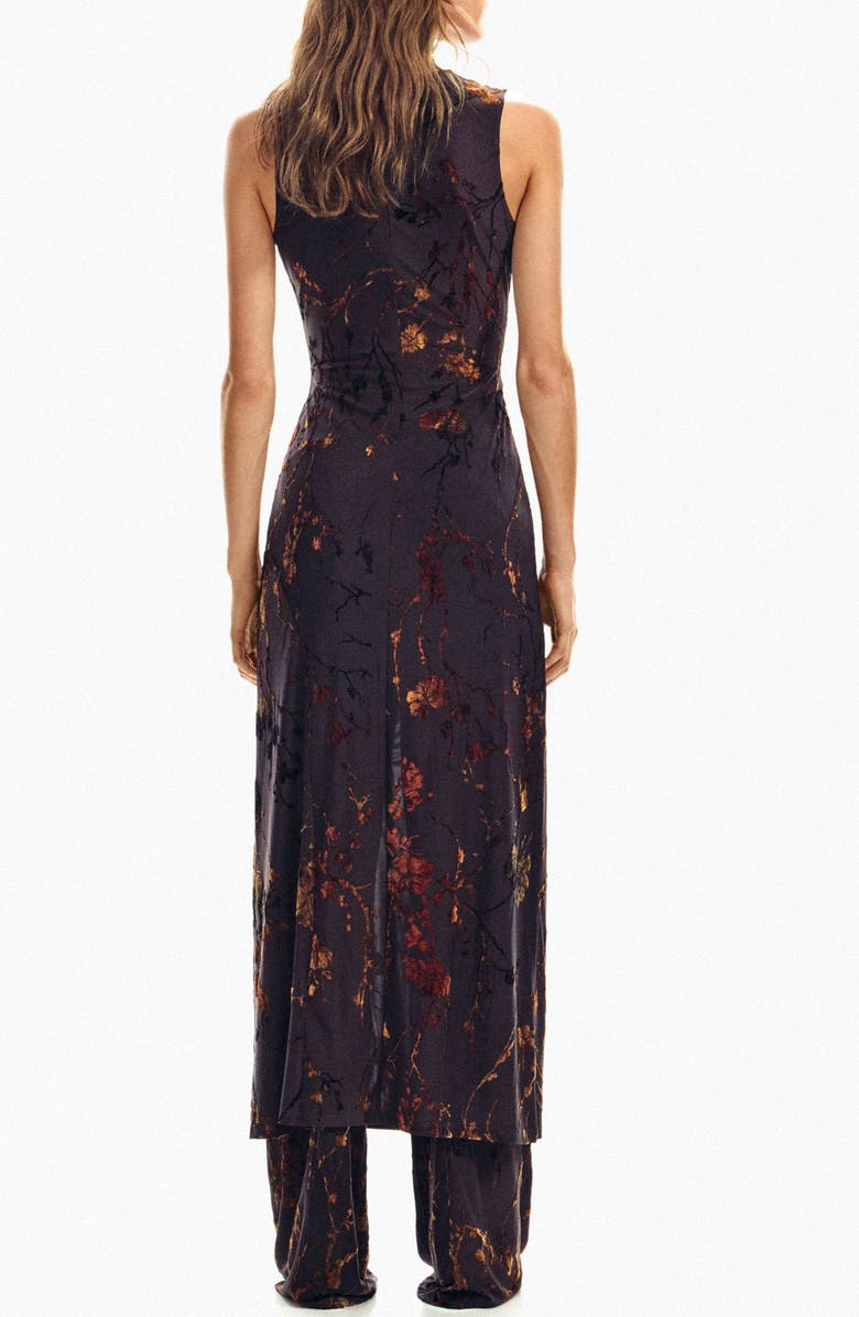 Desigual Floral Burnout Sleeveless Dress, Alternate, color, Brown