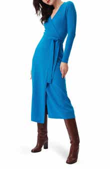 Astrid Long Sleeve Wool & Cashmere Wrap Sweater Dress