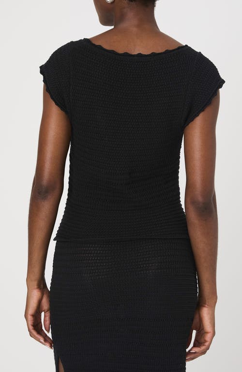 French Connection Nellis Open Stitch Short Sleeve Cotton Sweater In Black