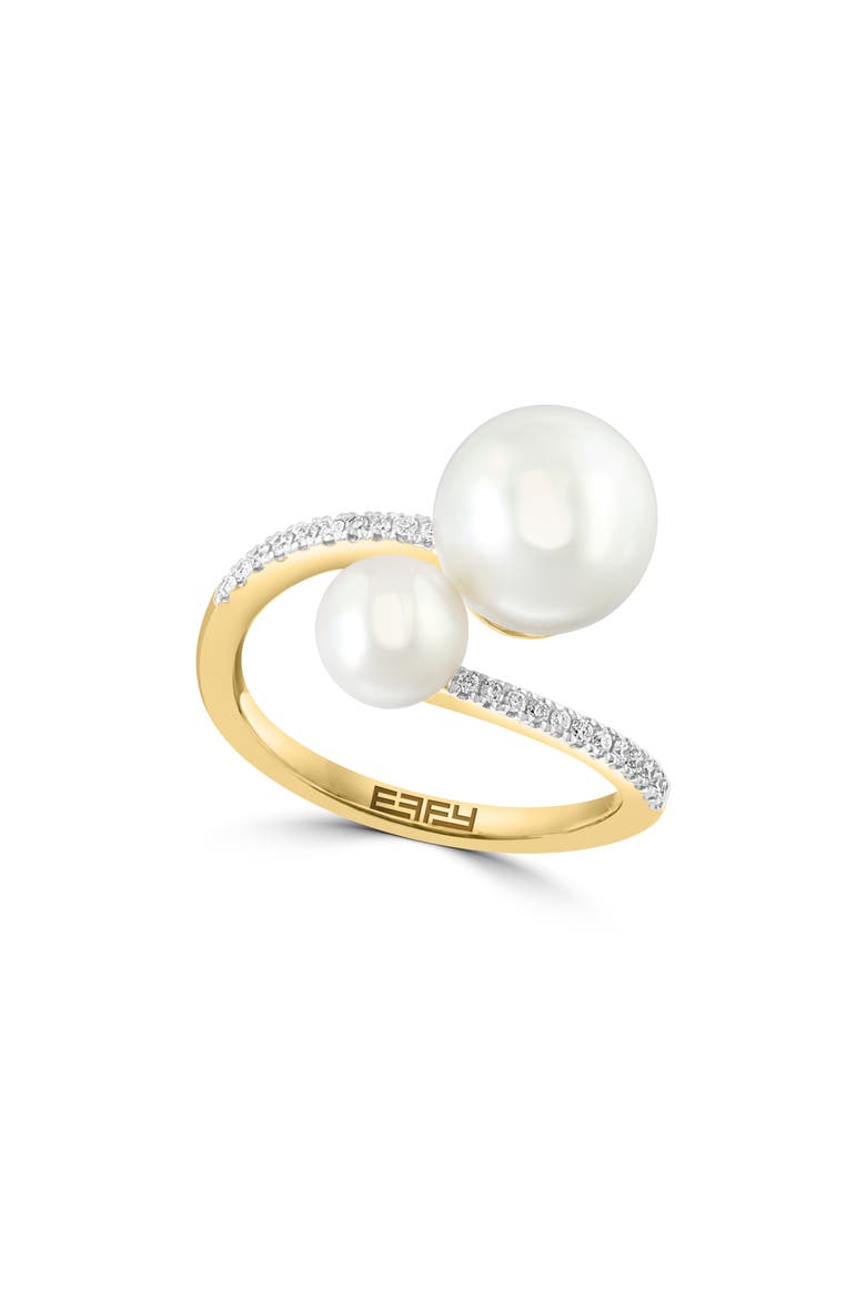 14K Yellow Gold Diamond & Freshwater Pearl Crossover Ring - 0.19 ctw, Main, color, WHITE