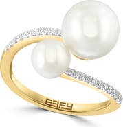 EFFY 14K Yellow Gold Diamond & Freshwater Pearl Crossover Ring - 0.19 ctw