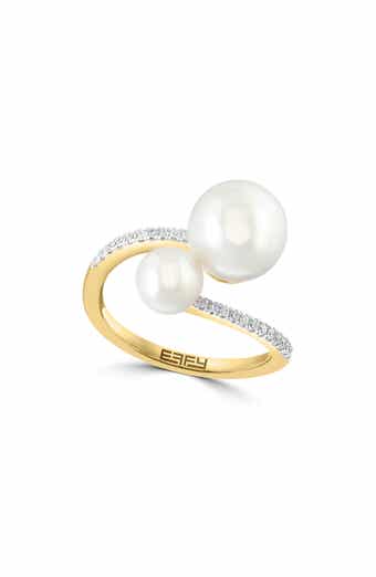 EFFY 14K Yellow Gold Diamond & Freshwater Pearl Crossover Ring - 0.19 ctw