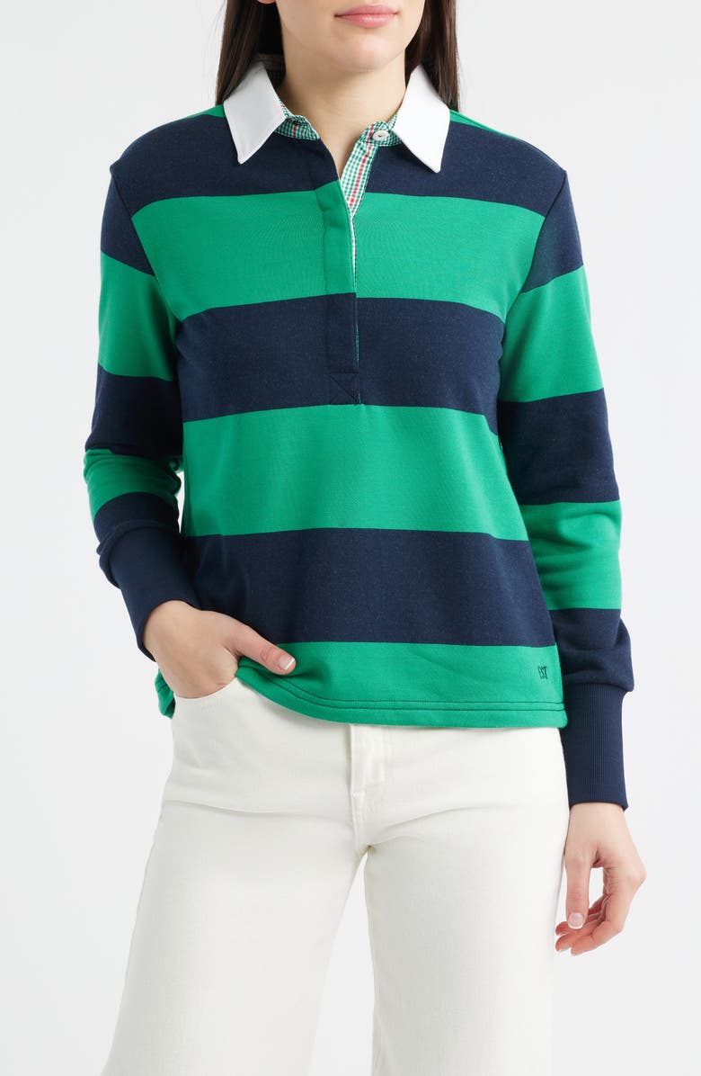 SHIRTY Rugby Stripe Cotton Sweatshirt, Main, color, Navy/ Green Stripe