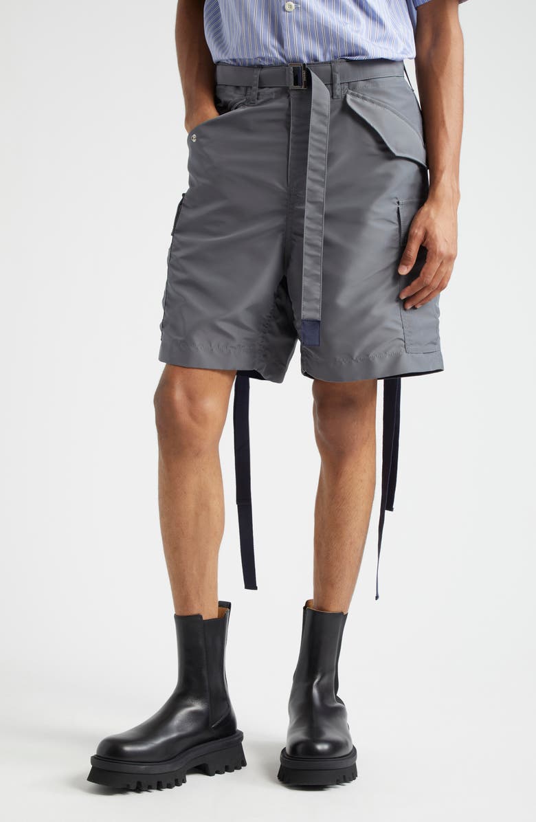 Sacai Nylon Twill Cargo Shorts, Main, color, Gray