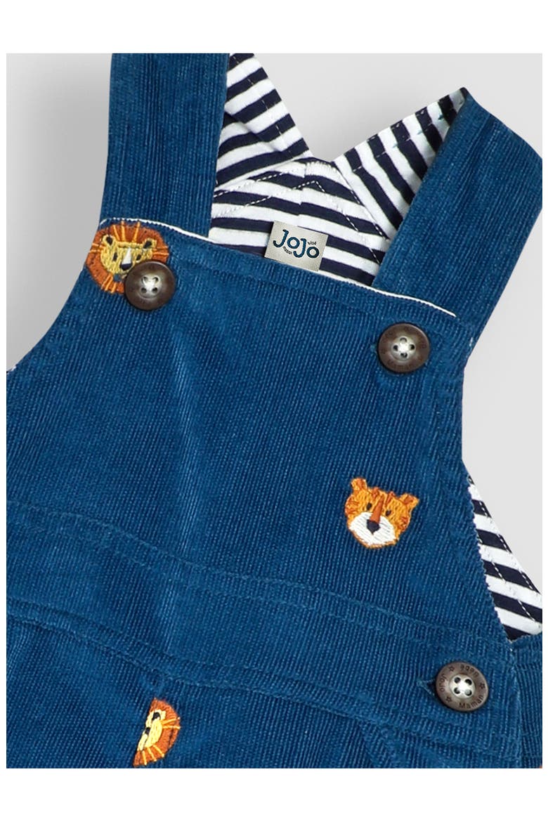 Safari Animal Embroidered Cotton Corduroy Overalls, Alternate, color, BLUE