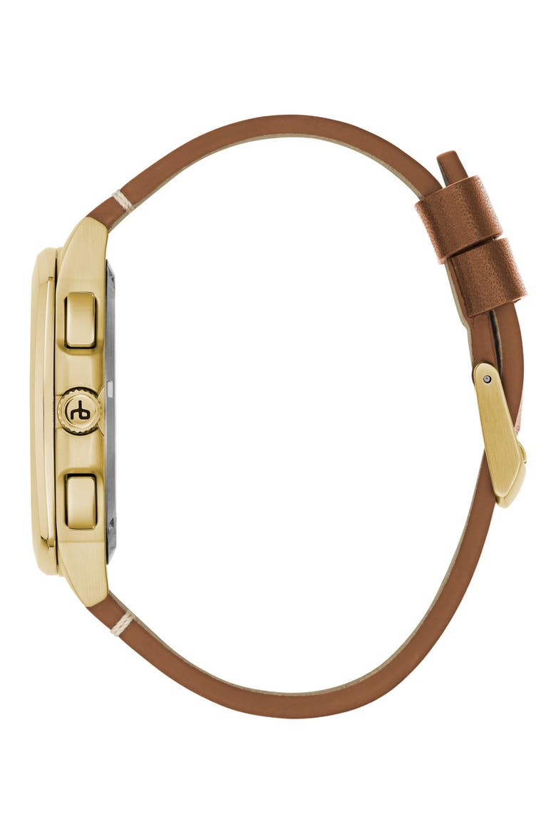 Bleeker Chronograph Leather Strap Watch, 42mm, Alternate, color, GOLD-TONE