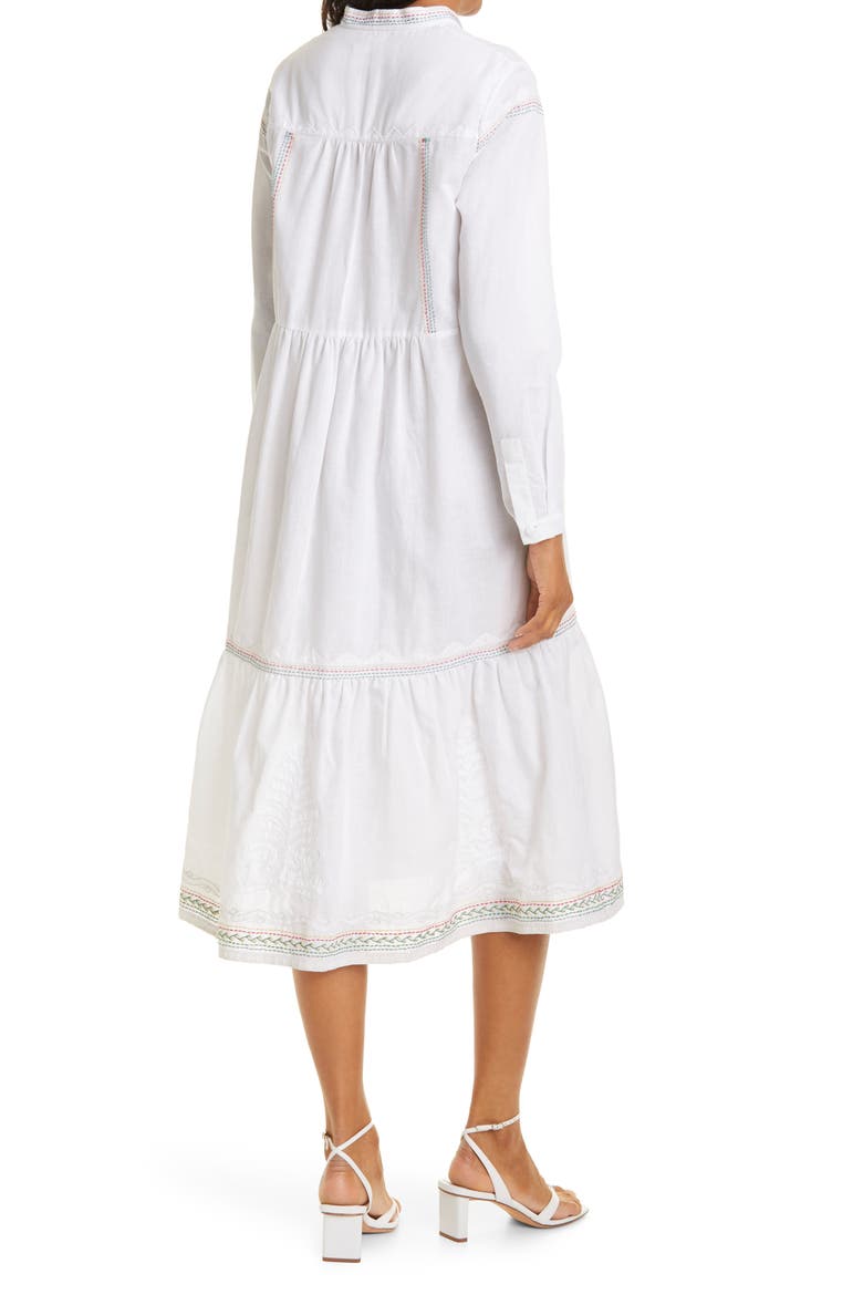 Alexia Long Sleeve Cotton Tiered Dress, Alternate, color, 01/ 5413-WHITE/ TRIANGLE EMB